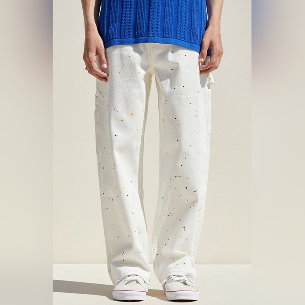 NWOT Pacsun Baggy Off White Carpenter Jeans 32 X 32 Paint Splatter Demolition